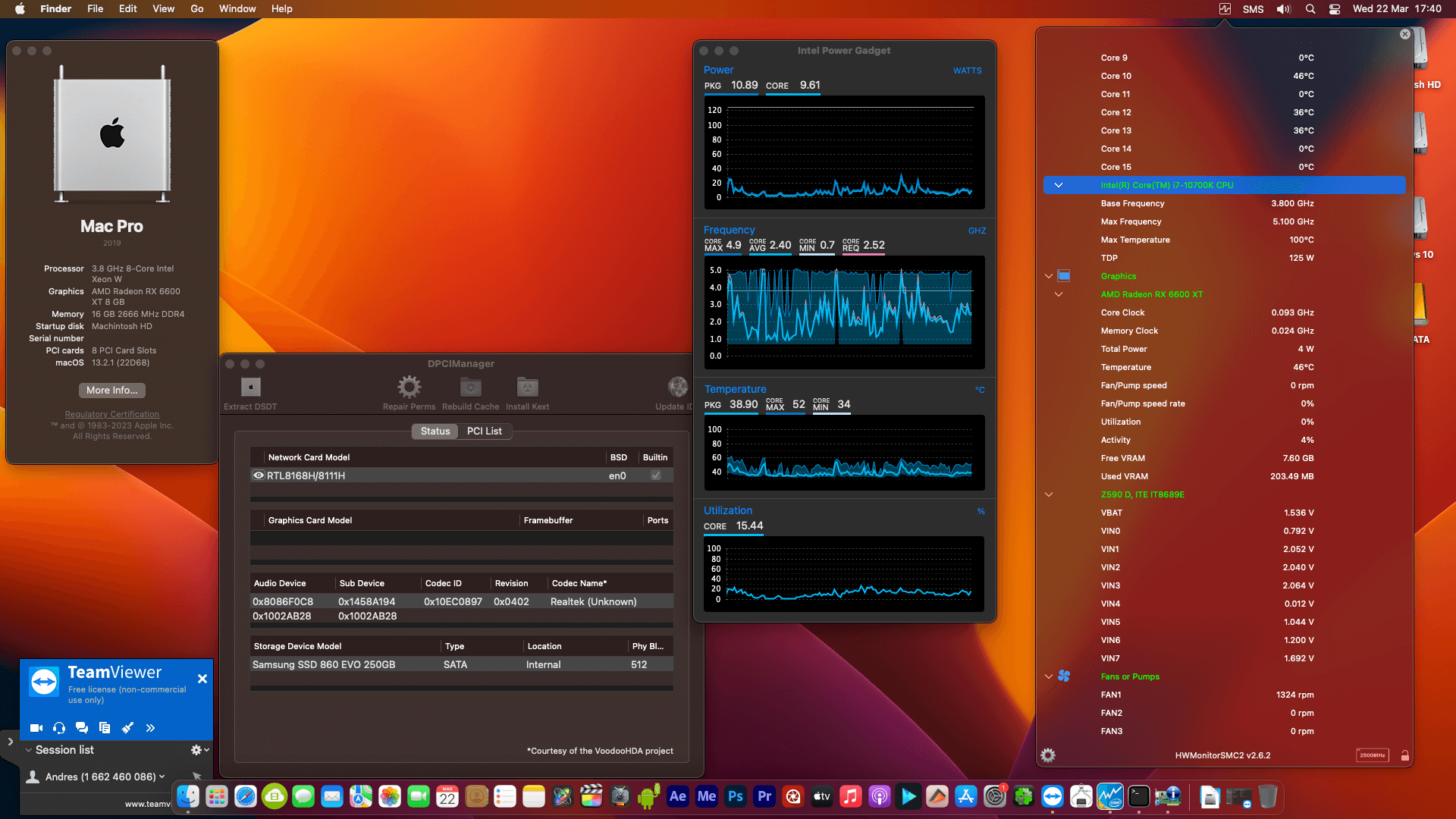 Success Hackintosh macOS Ventura 13.2.1 Build 22D68 in Gigabyte Z590 D + Intel Core i7 10700K + Power Color RX 6600 XT